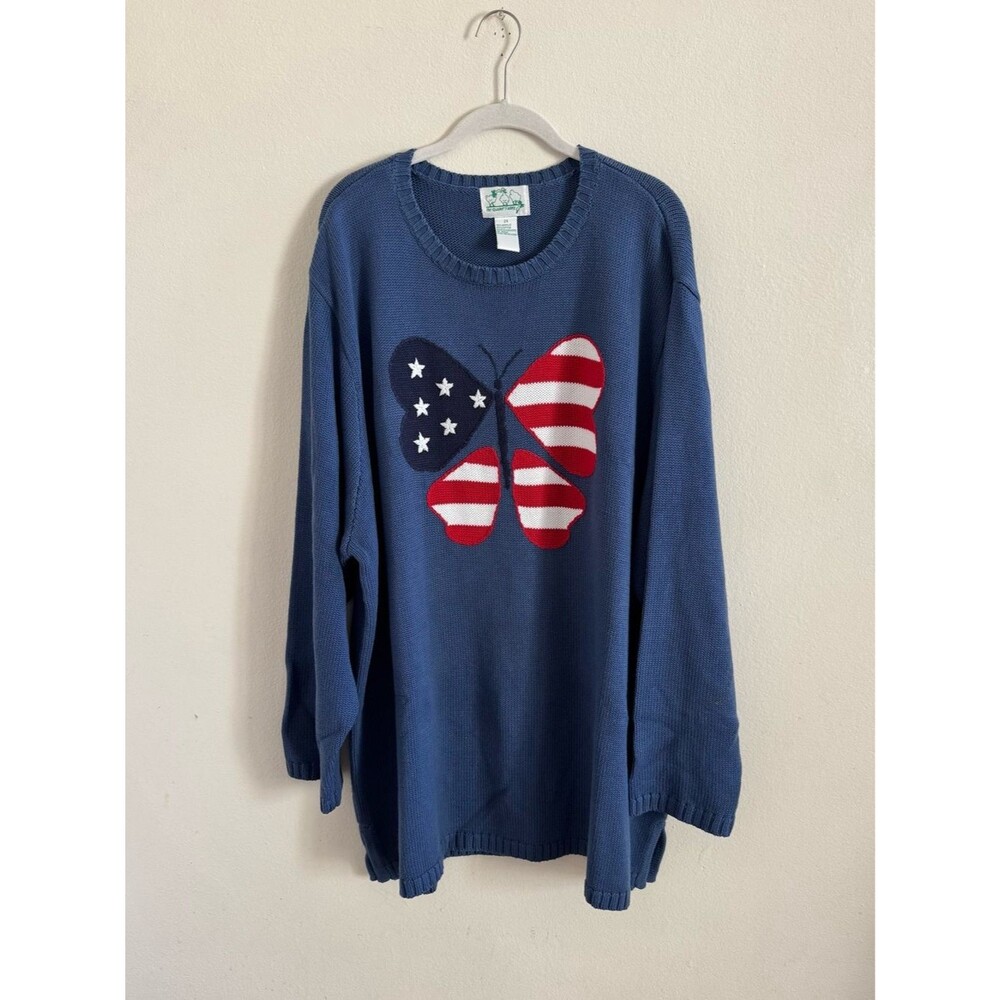 Quacker Factory Stars & Stripes Butterfly Sweater USA Flag Patriotic 2X